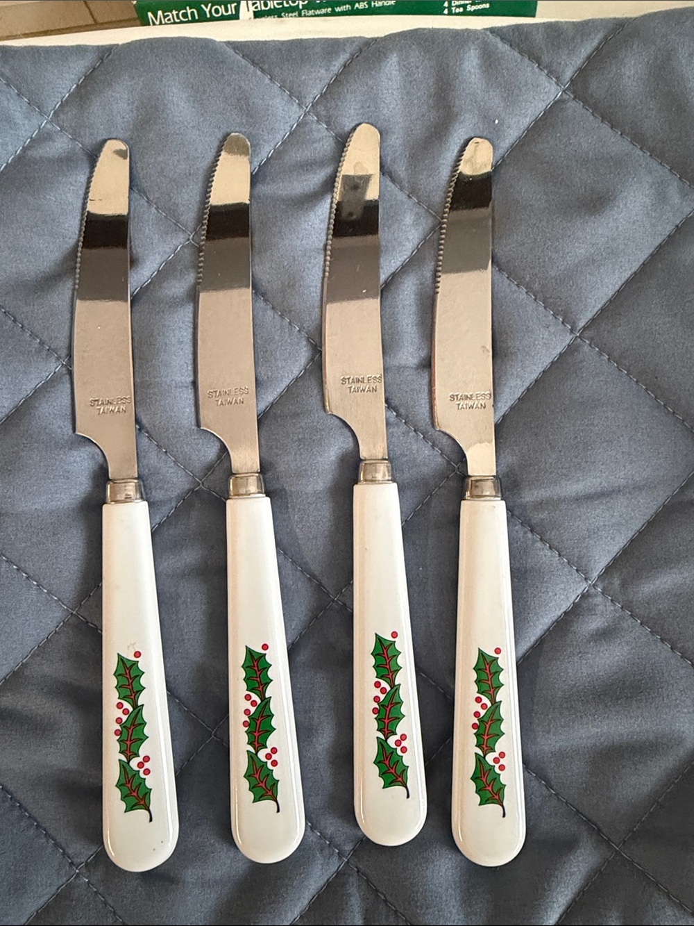 Holiday Holly Stainless Steel Flatware Set - White Handles - Picture 4 of 4